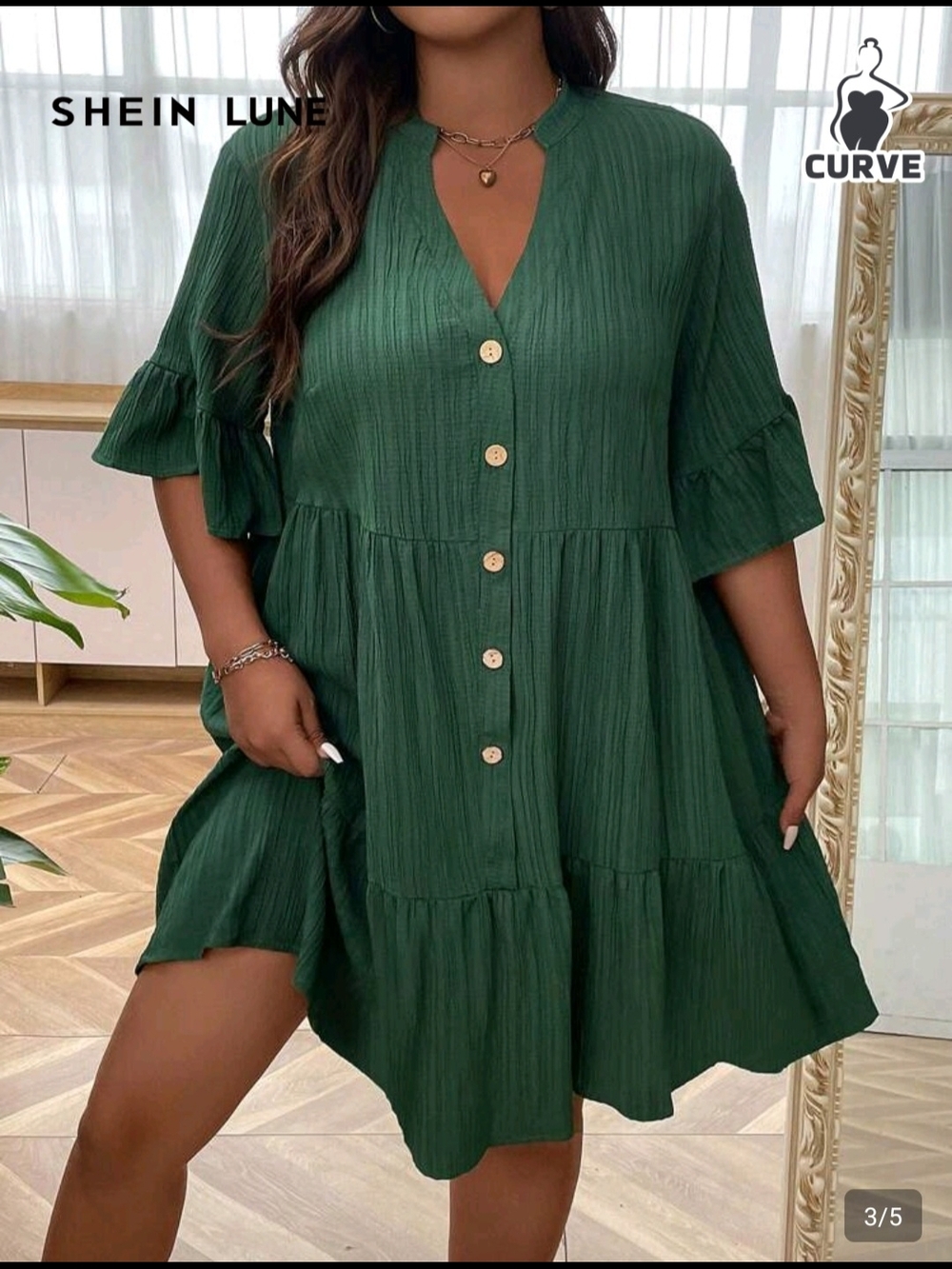 SHEIN LUNE Plus Flounce Sleeve Ruffle Hem Smock Dress - Picture 3 of 8